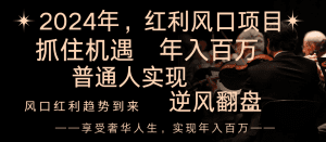 2024红利风口项目来袭，享受第一波红利，逆风翻盘普通人也能实现，年入百万