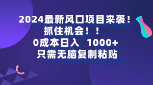 2024最新风口项目来袭，抓住机会，0成本一部手机日入1000+，只需无脑复制粘贴