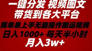 2024年 一键分发带货图文视频 简单易上手 无脑赚收益 每天半小时日入1000+上不封顶