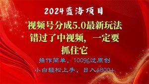 2024蓝海项目，视频号分成计划5.0最新玩法，错过了中视频，一定要抓住它