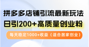 拼多多店铺引流最新玩法，日引200+高质量创业粉，每天稳定1000+收益（适合居家创业）