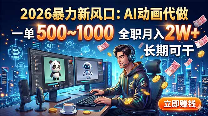 2026暴力新风口:AI动画代做,一单500~1000,全职月入2W+,长期可干-娜娜项目网