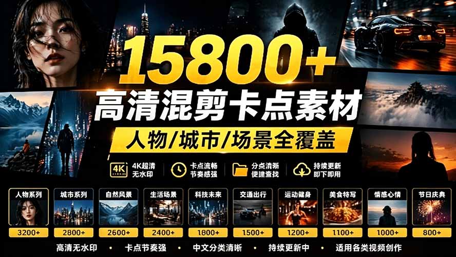 【影视剪辑素材合集】15800+高清混剪卡点｜热门影视精彩片段｜人物/城市/场景全覆盖，中文分类清晰-娜娜项目网