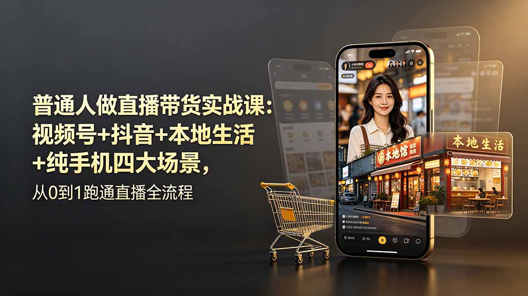 普通人做直播带货实战课：视频号+抖音+本地生活+纯手机四大场景，从0到1跑通直播全流程-娜娜项目网