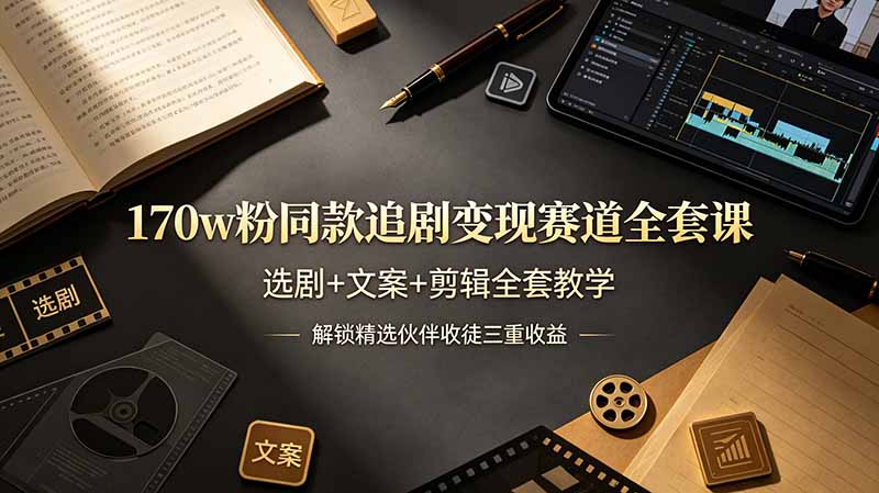 170w粉博主同款追剧变现赛道全套课，选剧+文案+剪辑全套教学，解锁精选伙伴收徒三重收益-娜娜项目网