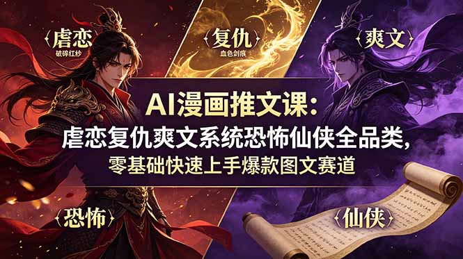 AI漫画推文课：虐恋复仇爽文系统恐怖仙侠全品类，零基础快速上手爆款图文赛道-娜娜项目网