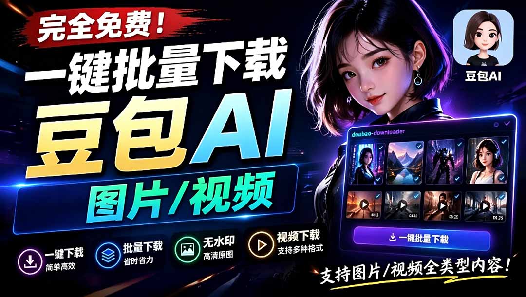 Github最新发布！一键批量下载豆包AI无水印图片/视频，简单易用，自动解析提示词，doubao-downloader-娜娜项目网
