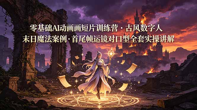 零基础AI动画短片训练营，古风数字人末日魔法案例，首尾帧运镜对口型全套实操讲解-娜娜项目网