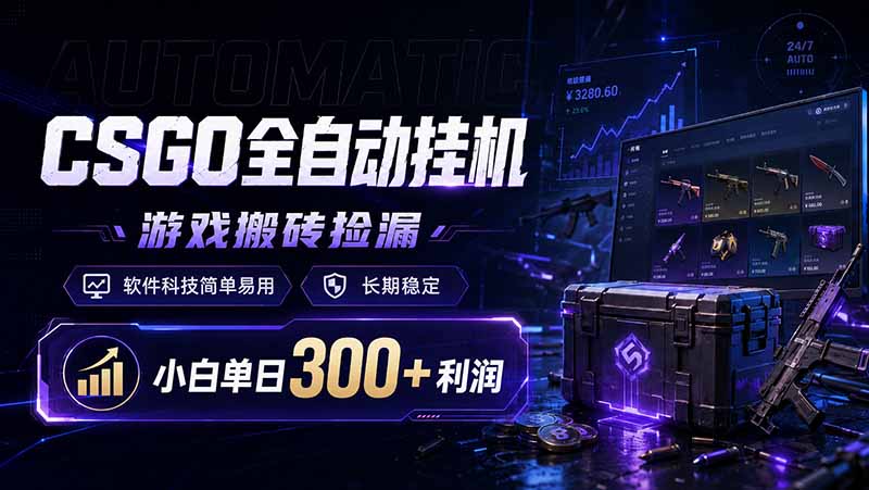 CSGO全自动挂机，游戏搬砖捡漏，软件科技简单易用，长期稳定，小白单日300+利润-娜娜项目网
