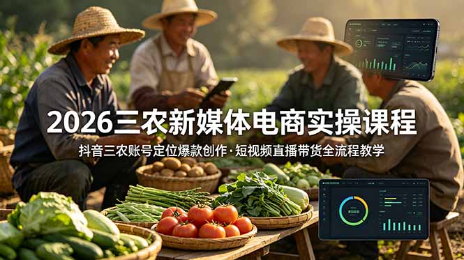 2026三农新媒体电商实操课程:抖音三农账号定位爆款创作,短视频直播带货全流程教学-娜娜项目网