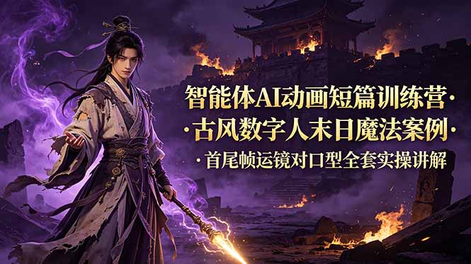 智能体AI动画短篇训练营-更新，古风数字人末日魔法案例，首尾帧运镜对口型全套实操讲解-娜娜项目网