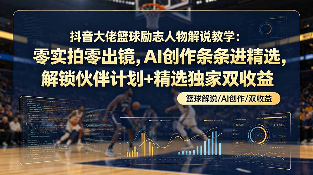 抖音大佬篮球励志人物解说教学：零实拍零出镜，AI创作条条进精选，解锁伙伴计划+精选独家双收益-娜娜项目网