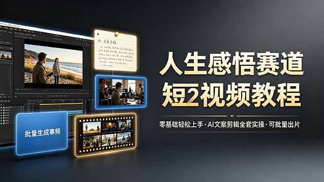 人生感悟赛道短视频教程，零基础轻松上手，AI文案剪辑全套实操可批量出片-娜娜项目网