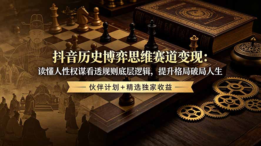 抖音历史博弈思维赛道变现：读懂人性权谋看透规则底层逻辑，提升格局破局人生，伙伴计划+精选独家收益-娜娜项目网