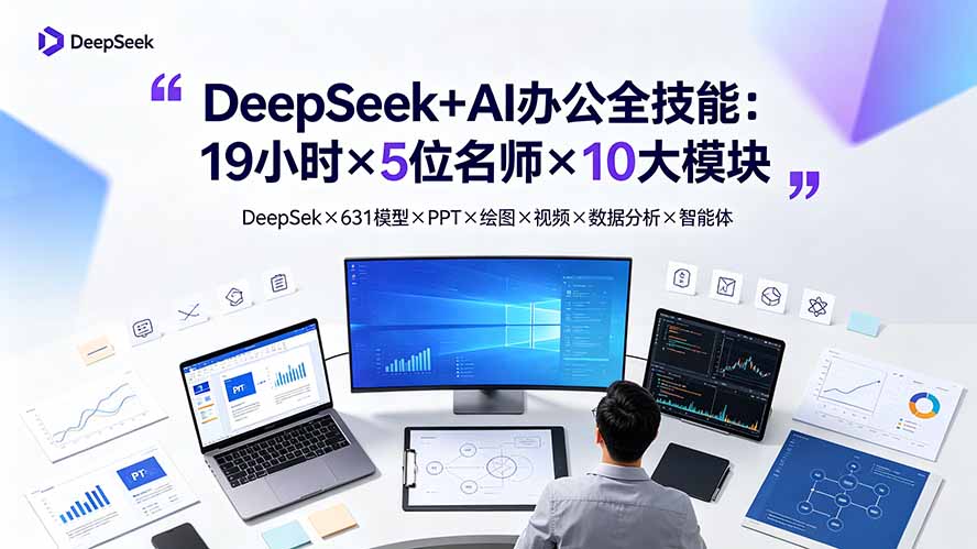 DeepSeek+AI办公全技能:19小时×5位名师×10大模块,DeepSeek×631模型×PPT×绘图×视频×数据分析×智能体-娜娜项目网
