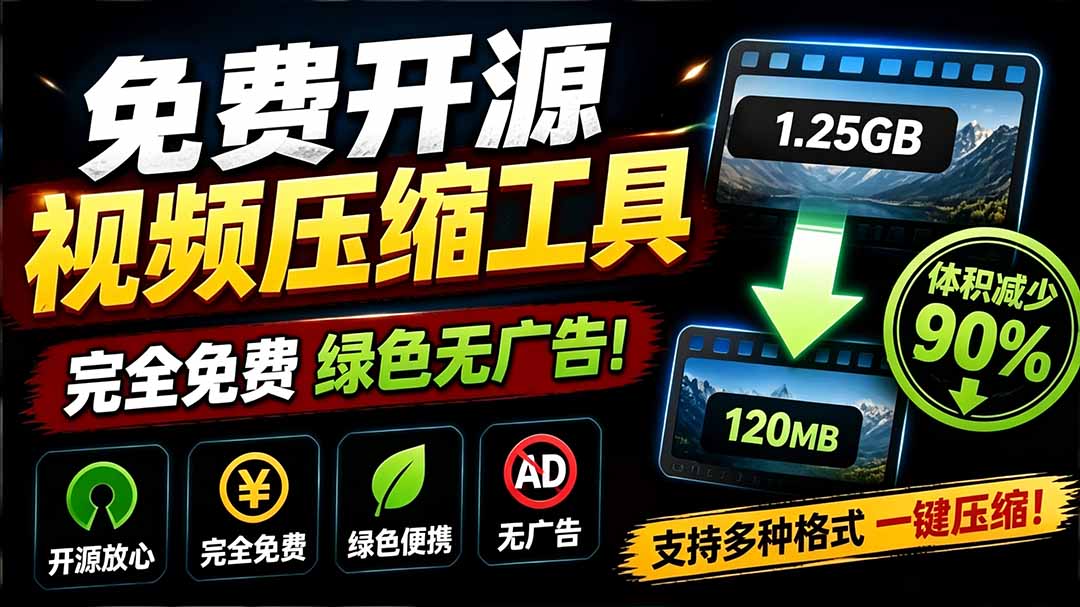 Github开源视频压缩瘦身工具,轻松压缩90%,并保持画质清晰,完全免费绿色无广告!VideoSlim-娜娜项目网