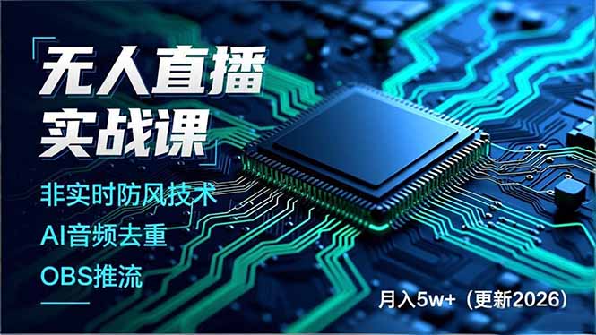 无人直播实战课(更新6月),非实时防风技术、AI音频去重、OBS推流,建立技术壁垒,月入5w+-娜娜项目网