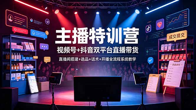 主播特训营：视频号+抖音双平台直播带货，直播间搭建+选品+话术+开播全流程系统教学-娜娜项目网