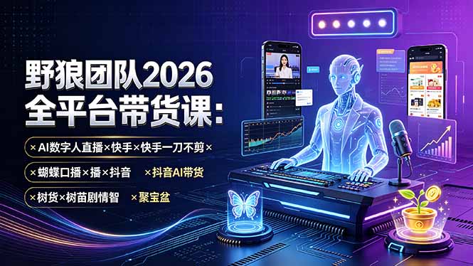 野狼团队2026全平台带货课-7月:AI数字人直播×快手一刀不剪×蝴蝶口播×抖音AI带货×树苗剧情智剪×聚宝盆-娜娜项目网