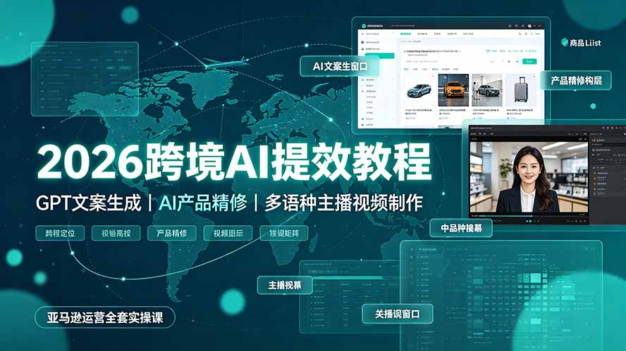 2026跨境AI提效教程·GPT文案生成|AI产品精修|多语种主播视频制作,亚马逊运营全套实操课-娜娜项目网