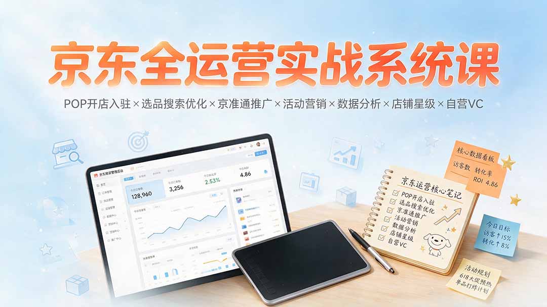 京东全运营实战系统课:POP开店入驻×选品搜索优化×京准通推广×活动营销×数据分析×店铺星级×自营VC-娜娜项目网