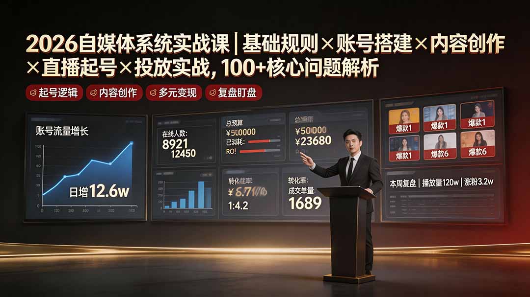 2026自媒体系统实战课|基础规则×账号搭建×内容创作×直播起号×投放实战,100+核心问题解析-娜娜项目网