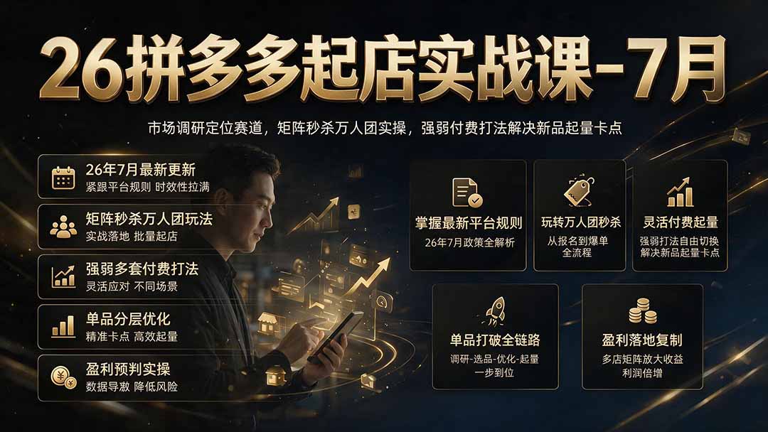 26拼多多起店实战课-7月｜市场调研定位赛道，矩阵秒杀万人团实操，强弱付费打法解决新品起量卡点-娜娜项目网