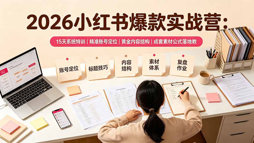 2026小红书爆款实战营:15天系统特训|精准账号定位|黄金内容结构|成套素材公式落地教程-娜娜项目网