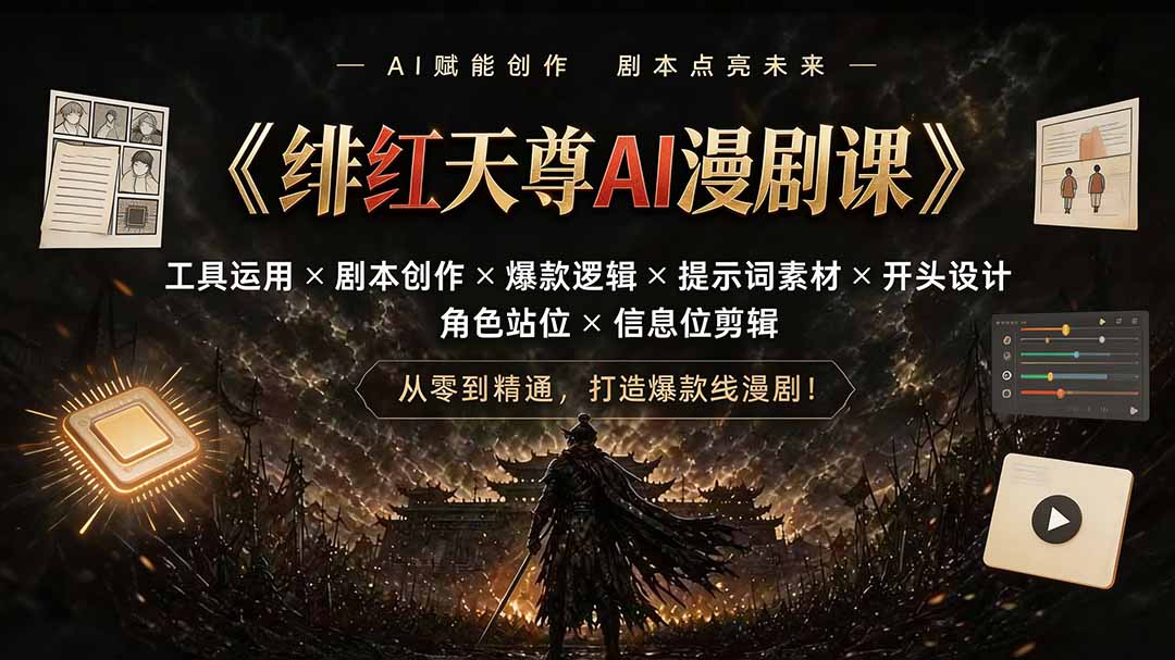 绯红天尊AI漫剧课｜工具运用×剧本创作×爆款逻辑×提示词素材×开头设计×角色站位×信息位剪辑-娜娜项目网