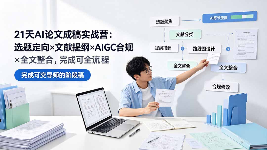 21天AI论文成稿实战营:选题定向×文献提纲×AIGC合规×全文整合,完成可交导师的阶段稿-娜娜项目网