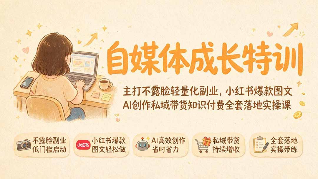 自媒体成长特训｜主打不露脸轻量化副业，小红书爆款图文AI创作私域带货知识付费全套落地实操课-娜娜项目网