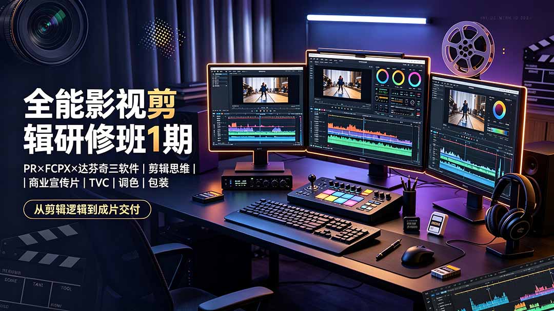 全能影视剪辑研修班1期-无水印:PR×FCPX×达芬奇三软件×剪辑思维×商业宣传片×TVC×调色×包装,全链路系统课-娜娜项目网