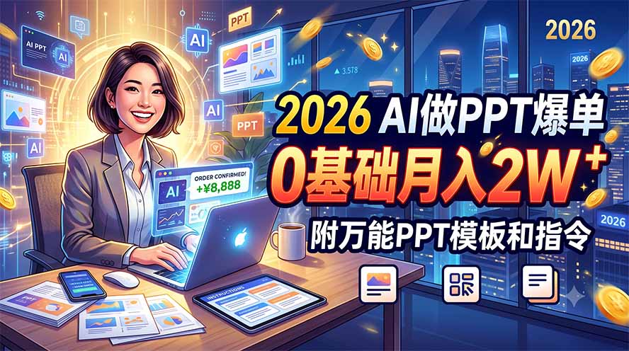 2026 AI做PPT爆单，0基础月入2W，附万能PPT模板和指令-娜娜项目网