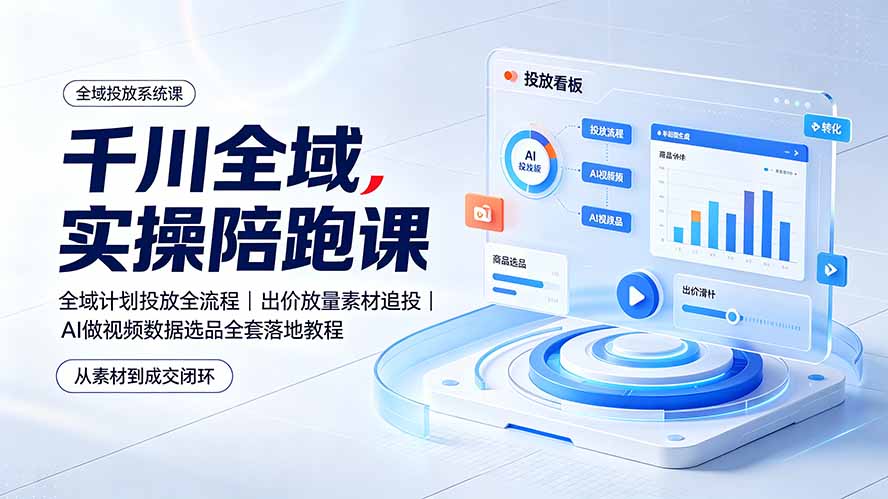 千川全域实操陪跑课:全域计划投放全流程|出价放量素材追投|AI做视频数据选品全套落地教程-娜娜项目网