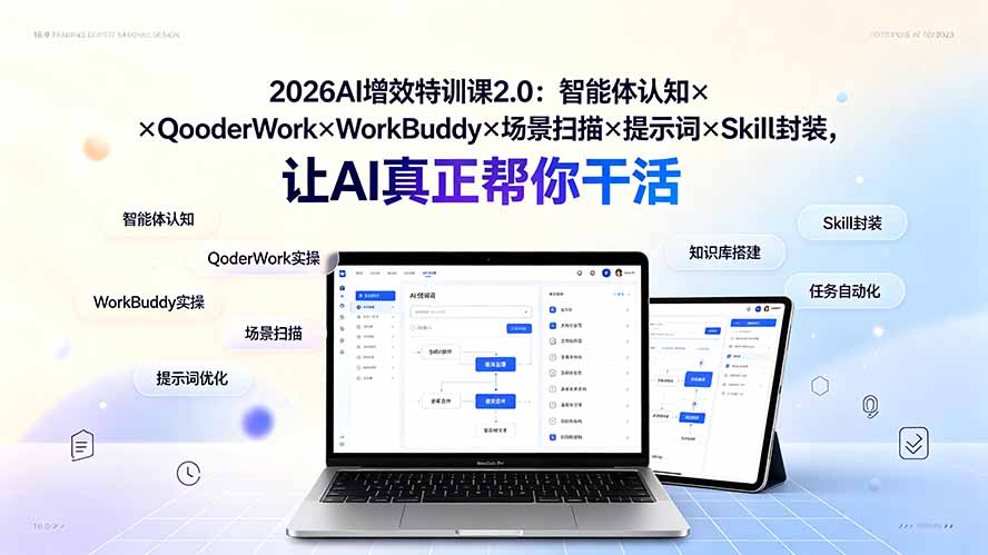 2026AI增效特训课2.0:智能体认知×QoderWork×WorkBuddy×场景扫描×提示词×Skill封装,让AI真正帮你干活-娜娜项目网