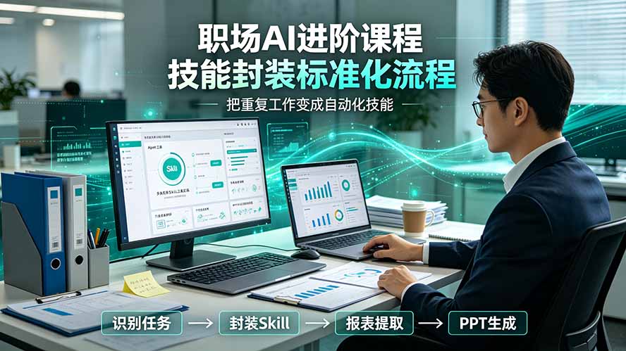 职场AI进阶课程;多类实用Skill工具实操,专属技能封装标准化流程,报表行业报告一键提取核心内容-娜娜项目网