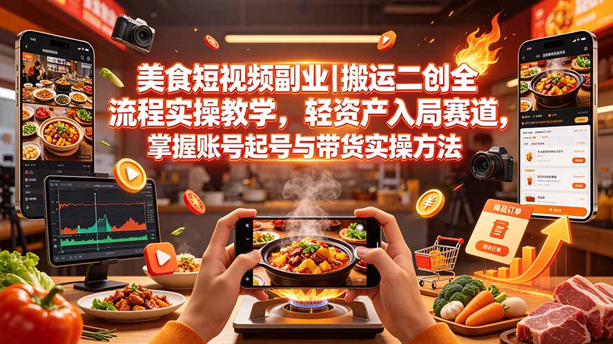 美食短视频副业|搬运二创全流程实操教学,轻资产入局赛道,掌握账号起号与带货实操方法-娜娜项目网