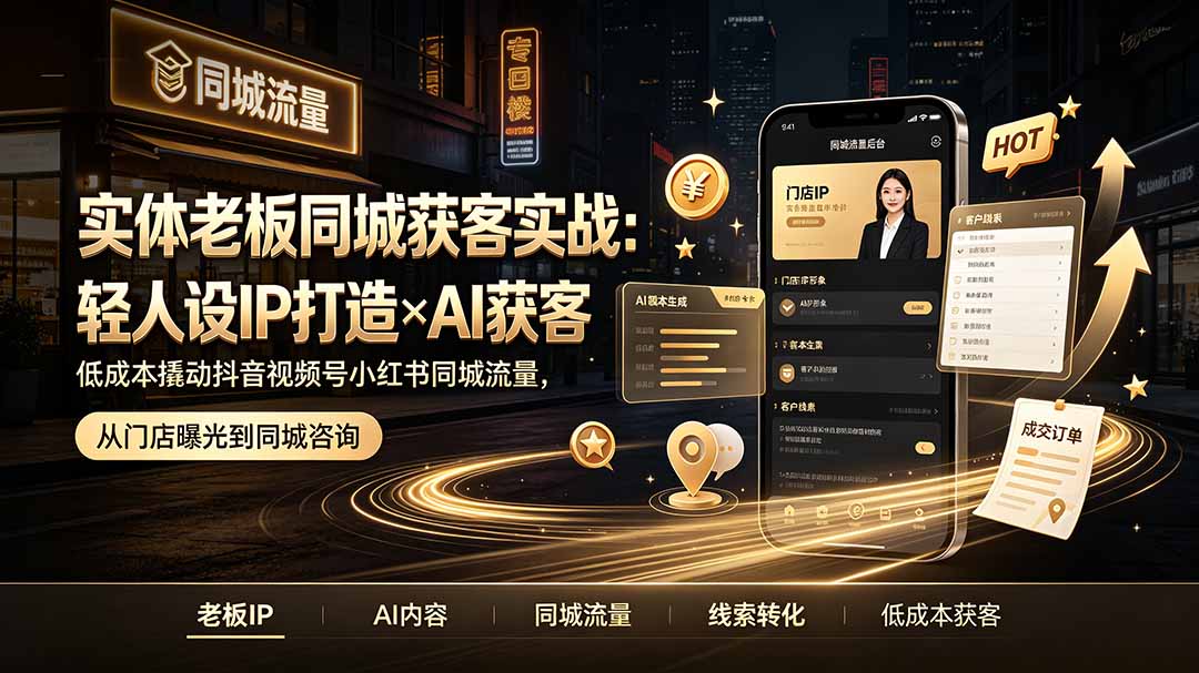 实体老板同城获客实战：轻人设IP打造×AI获客，低成本撬动抖音视频号小红书同城流量-娜娜项目网
