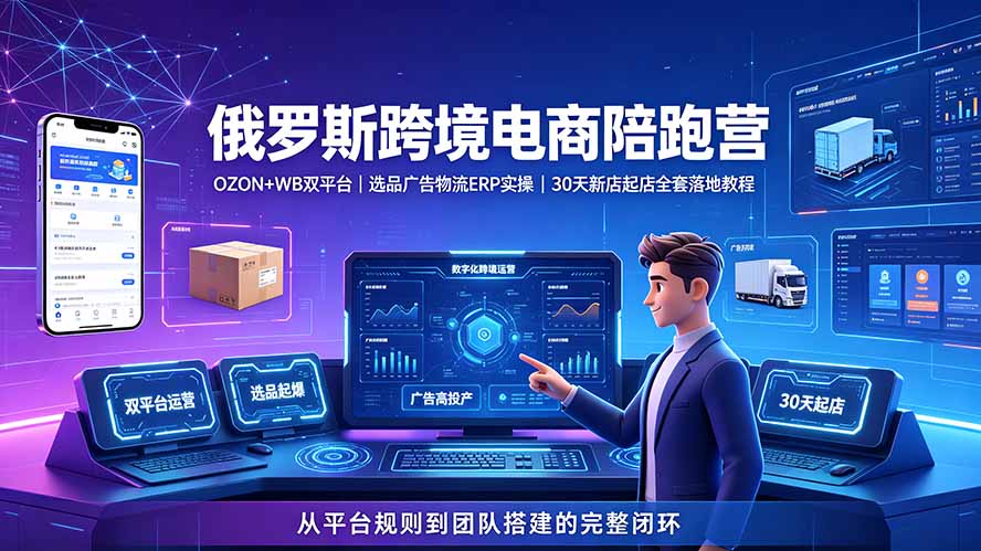 2026俄罗斯跨境电商陪跑营:OZON+WB双平台|选品广告物流ERP实操|30天新店起店全套落地教程-娜娜项目网