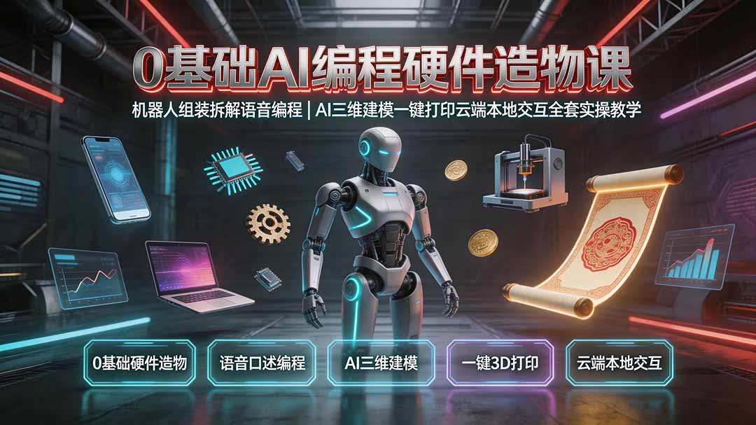 0基础AI编程硬件造物课|机器人组装拆解语音编程,AI三维建模一键打印云端本地交互全套实操教学-娜娜项目网