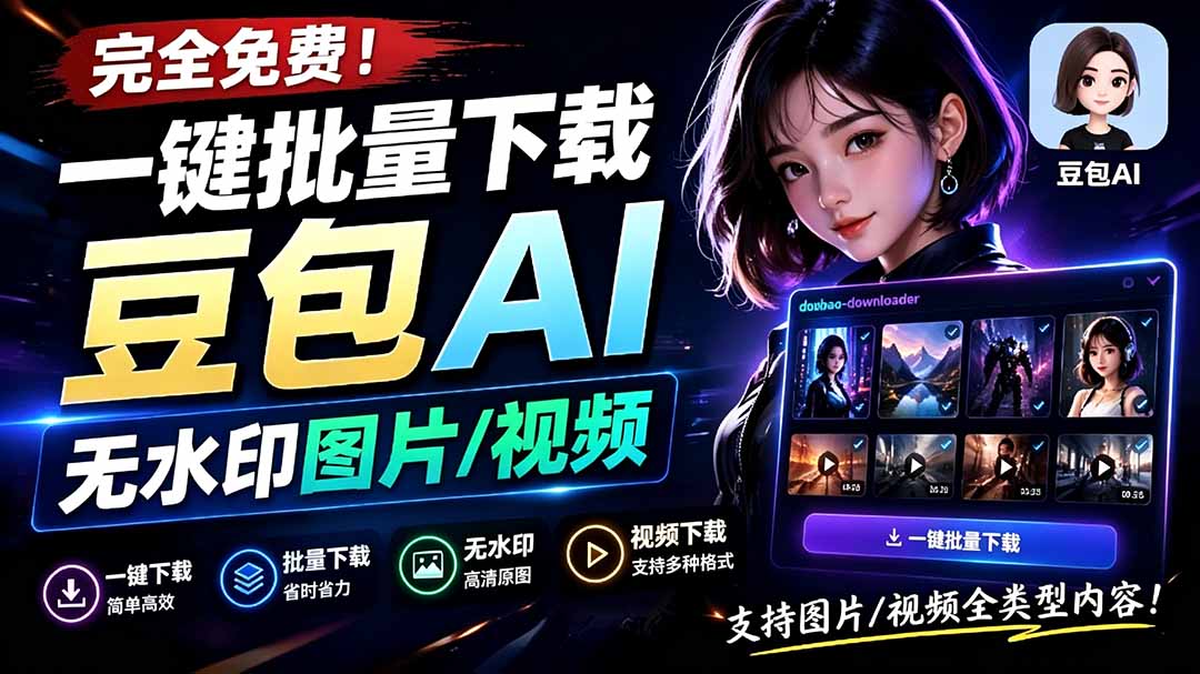 Github最新发布!一键批量下载豆包AI无水印图片/视频,简单易用,自动解析提示词,doubao-downloader-娜娜项目网