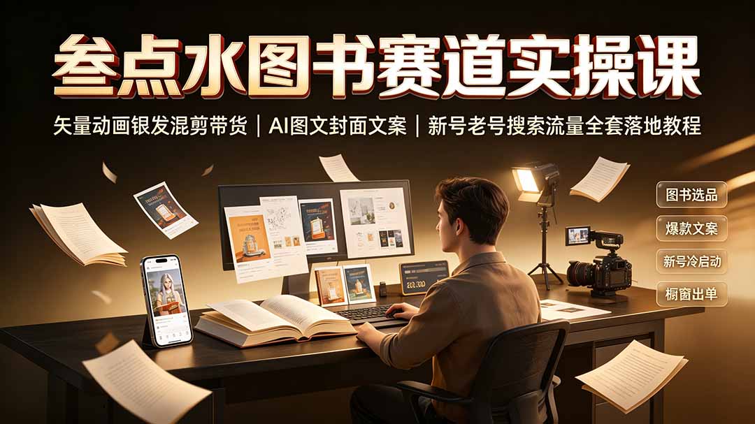 叁点水图书赛道实操课|矢量动画银发混剪带货,AI图文封面文案,新号老号搜索流量全套落地教程-娜娜项目网