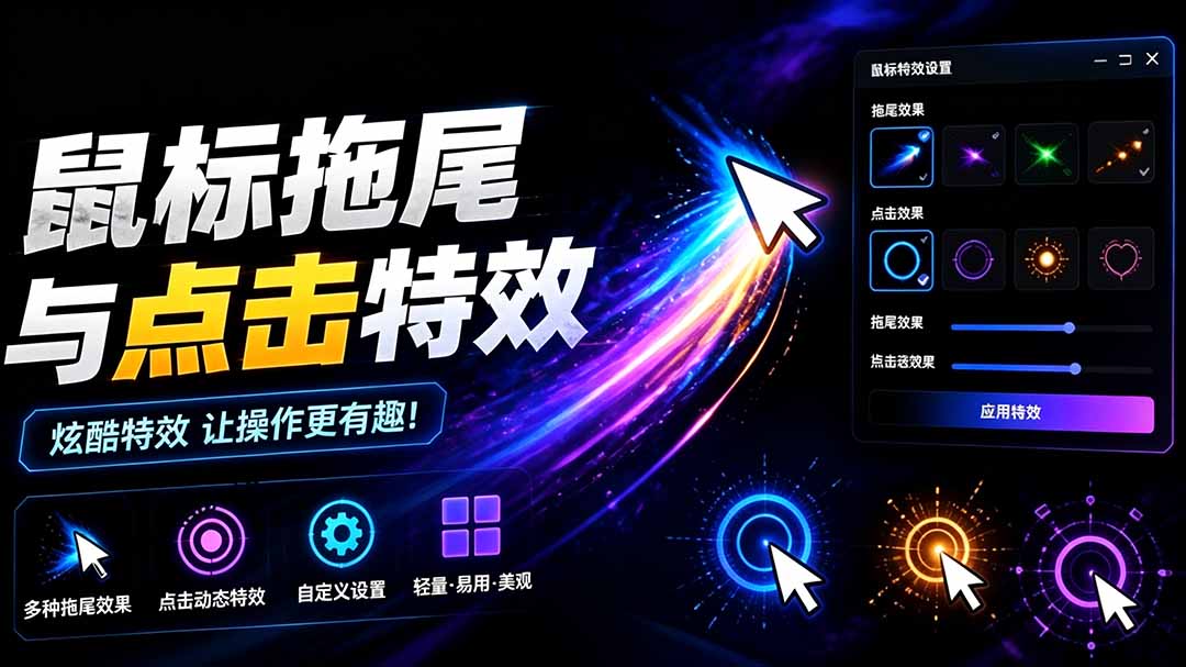 Windows特效小工具!一键给你的鼠标添加拖尾与点击动态特效,吾爱出品,免费使用 Mouse Trail-娜娜项目网