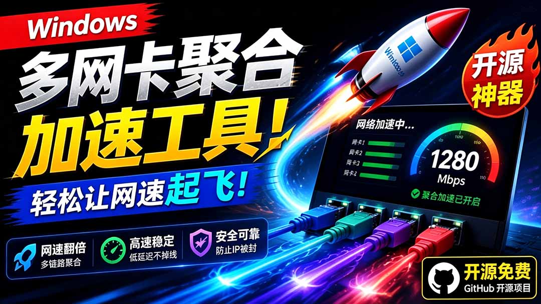 Github开源黑科技!多网卡网速聚合加速工具,一键让你的电脑网速起飞,这感觉也太爽了HypoMux-娜娜项目网