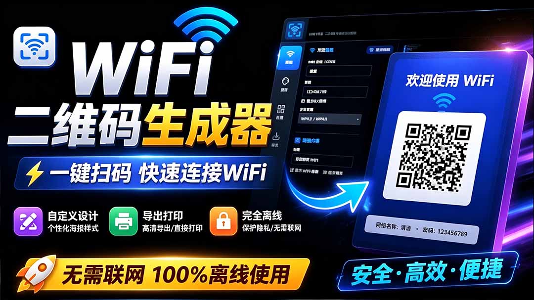 完全离线使用!WiFi二维码生成器,一键扫码快速连接WiFi,支持自定义风格导出 WiFi二维码生成器-娜娜项目网