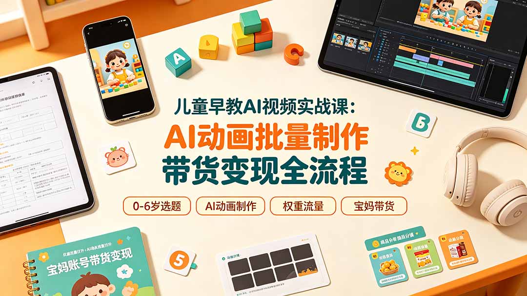 儿童早教AI视频实战课：0-6岁认知选题｜AI动画批量制作｜权重流量拉升｜宝妈账号带货变现全流程-娜娜项目网
