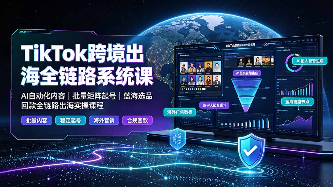 TikTok跨境出海全链路系统课-2026年7月：AI自动化内容｜批量矩阵起号｜蓝海选品回款全链路出海实操课程-娜娜项目网