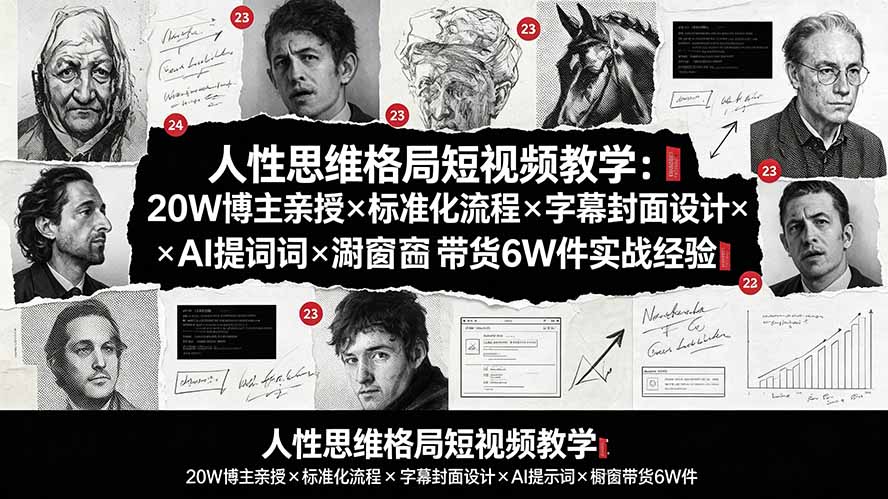 人性思维格局短视频教学:20W博主亲授×标准化流程×字幕封面设计×AI提示词×橱窗带货6W件实战经验-娜娜项目网