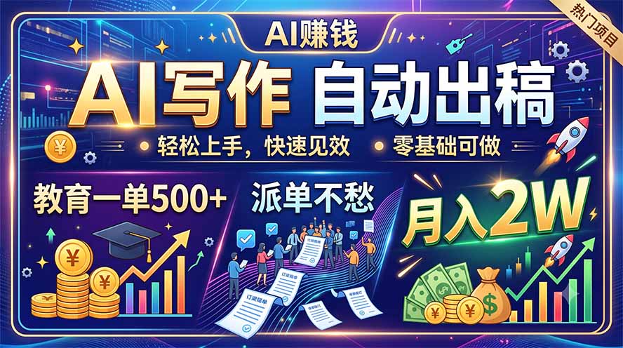 AI写作自动出稿,教育一单500+,派单不愁,月入2W-娜娜项目网