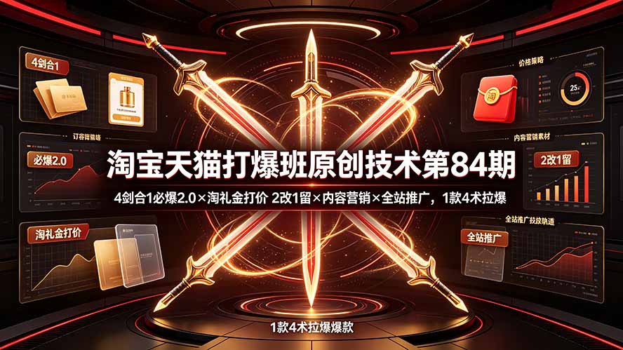 淘宝天猫打爆班原创技术第84期:4剑合1必爆2.0×淘礼金打价×2改1留×内容营销×全站推广,1款4术拉爆-娜娜项目网